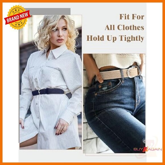 4 Pack Woven Braided Stretch Belt Set Adjustable Silver Buckle main image 6